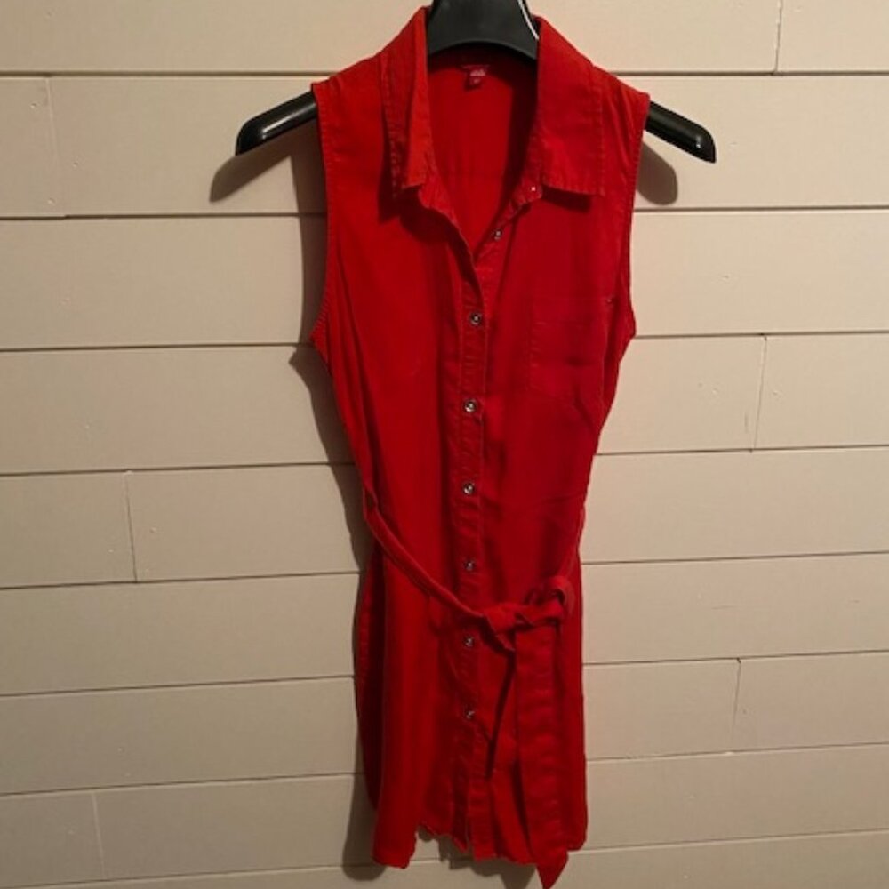 Guess Los Angeles Sleeveless Tencel Midi Shirt Dress Vibrant Red